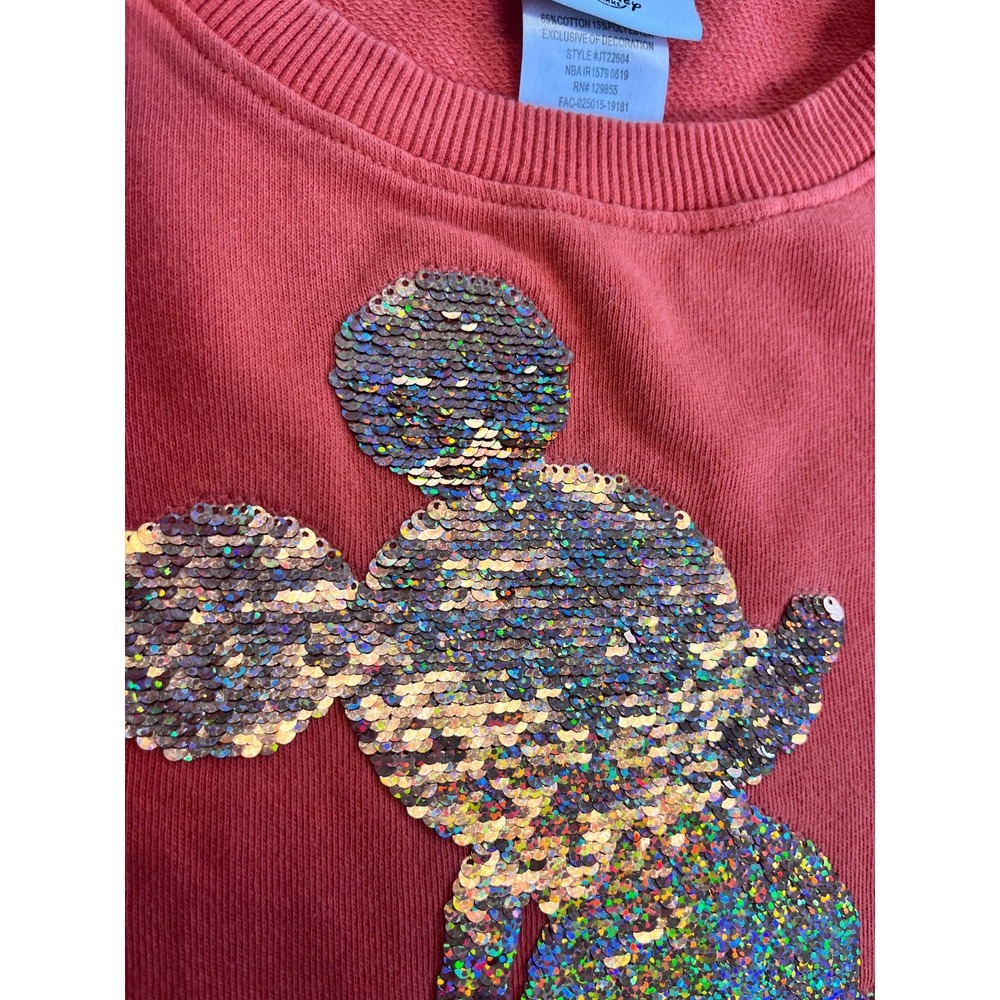 Disney Park Mickey Mouse Sweatshirt Womens sz M Coral/Orange Gold Sequin Glitzy - Picture 3 of 14